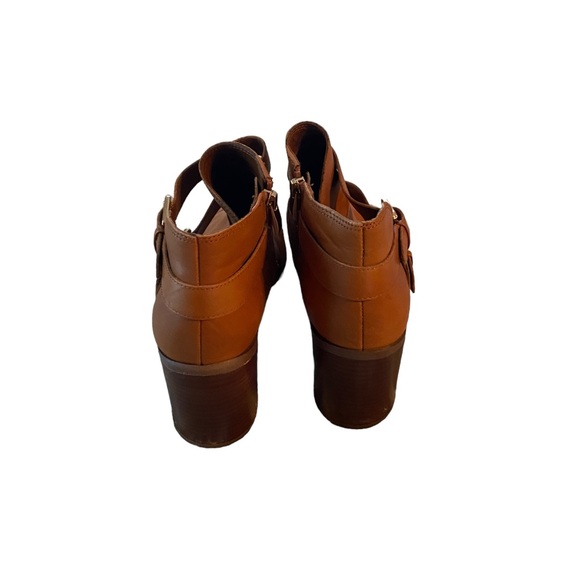 FRANCO SARTO CAMEL LEATHER ANKLE BOOTS WITH STRAPS WOMENS SIZE 10 STACKED HEEL - Picture 11 of 15